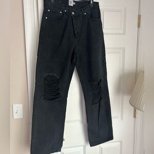 Princess Polly Black Asymmetrical ripped jeans